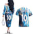 Custom Argentina Football Couples Matching Off The Shoulder Long Sleeve Dress and Hawaiian Shirt La Albiceleste Marble Sky Version