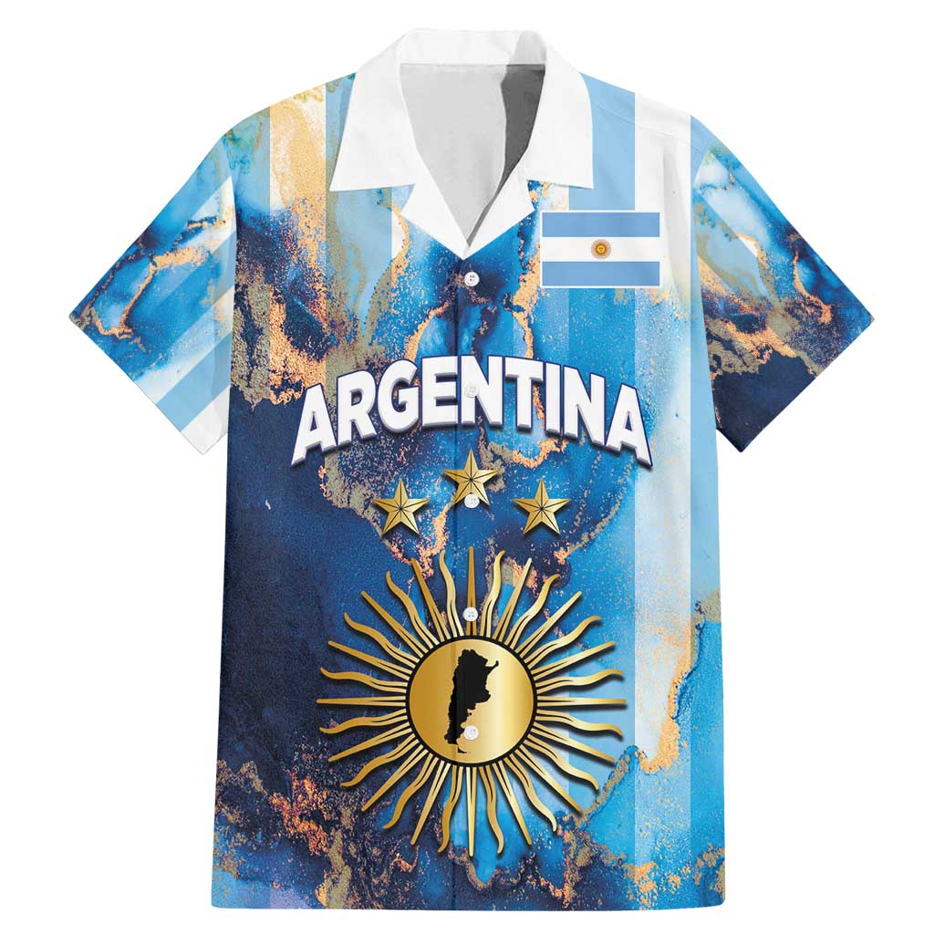 Custom Argentina Football Family Matching Mermaid Dress and Hawaiian Shirt La Albiceleste Marble Sky Version