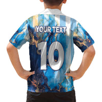 Custom Argentina Football Family Matching Off The Shoulder Long Sleeve Dress and Hawaiian Shirt La Albiceleste Marble Sky Version