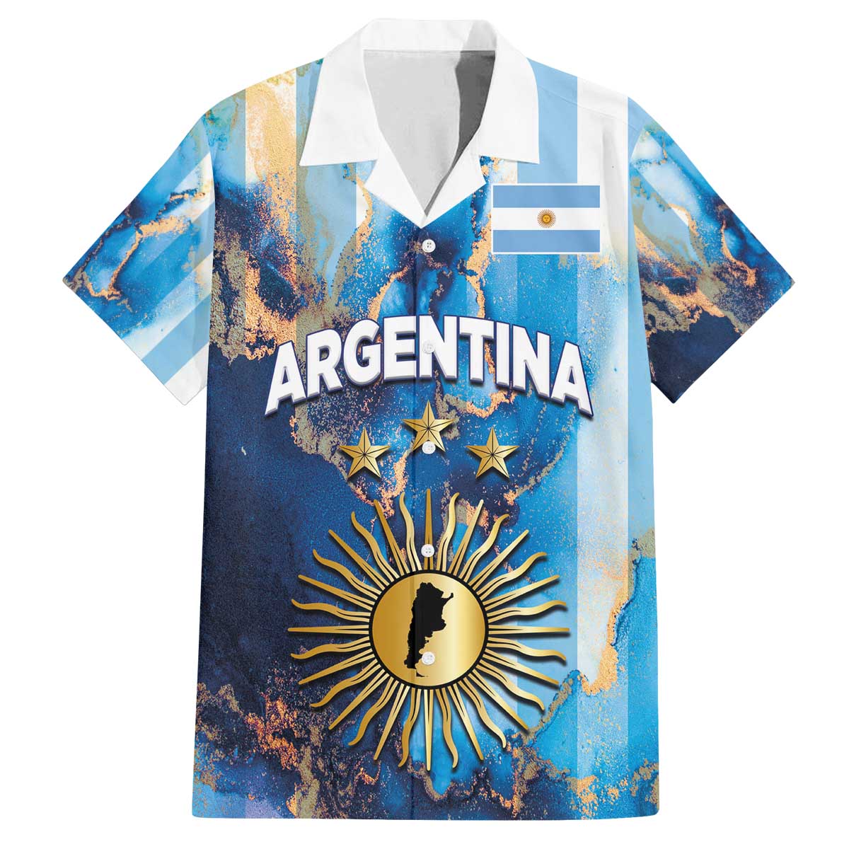 Custom Argentina Football Family Matching Off The Shoulder Long Sleeve Dress and Hawaiian Shirt La Albiceleste Marble Sky Version