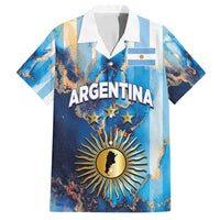 Custom Argentina Football Family Matching Off Shoulder Short Dress and Hawaiian Shirt La Albiceleste Marble Sky Version