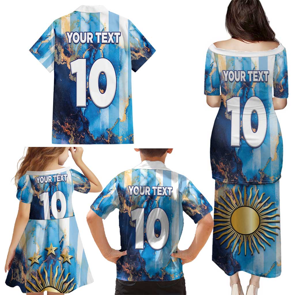 Custom Argentina Football Family Matching Puletasi and Hawaiian Shirt La Albiceleste Marble Sky Version