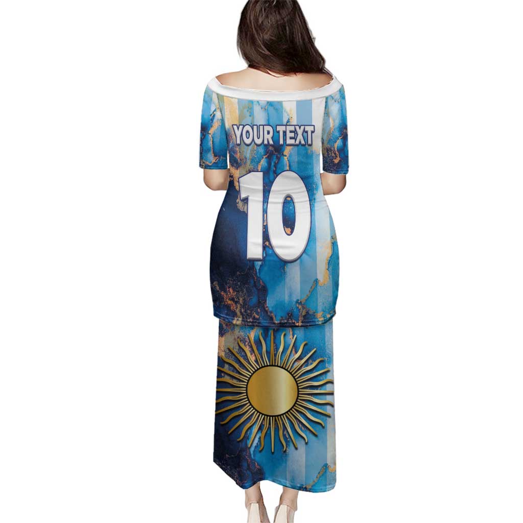 Custom Argentina Football Family Matching Puletasi and Hawaiian Shirt La Albiceleste Marble Sky Version
