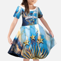 Custom Argentina Football Family Matching Summer Maxi Dress and Hawaiian Shirt La Albiceleste Marble Sky Version