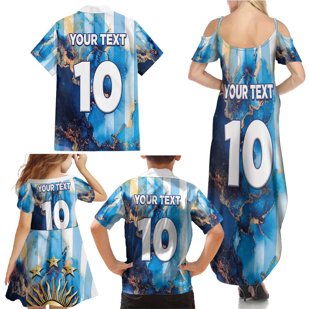 Custom Argentina Football Family Matching Summer Maxi Dress and Hawaiian Shirt La Albiceleste Marble Sky Version