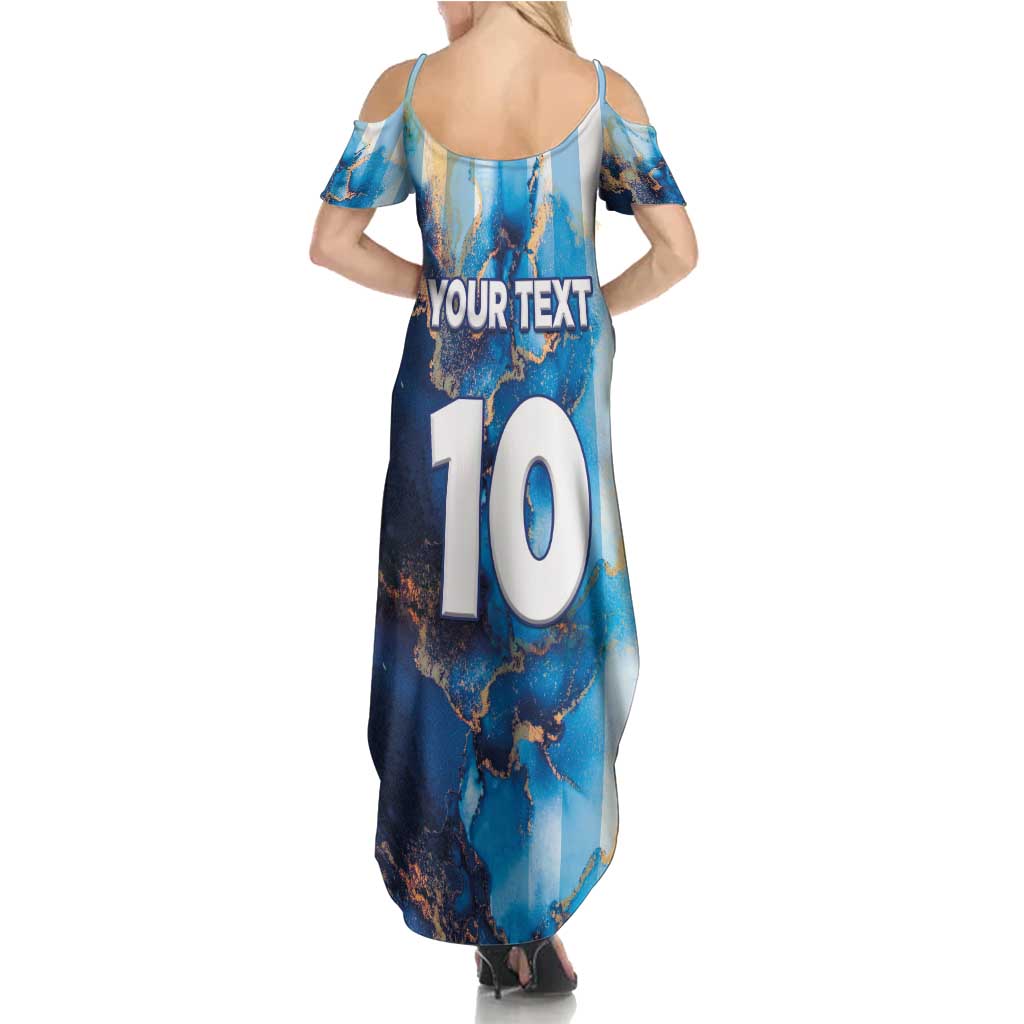 Custom Argentina Football Family Matching Summer Maxi Dress and Hawaiian Shirt La Albiceleste Marble Sky Version