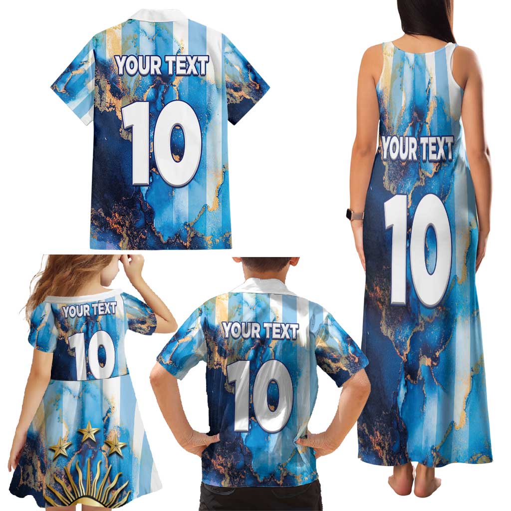 Custom Argentina Football Family Matching Tank Maxi Dress and Hawaiian Shirt La Albiceleste Marble Sky Version