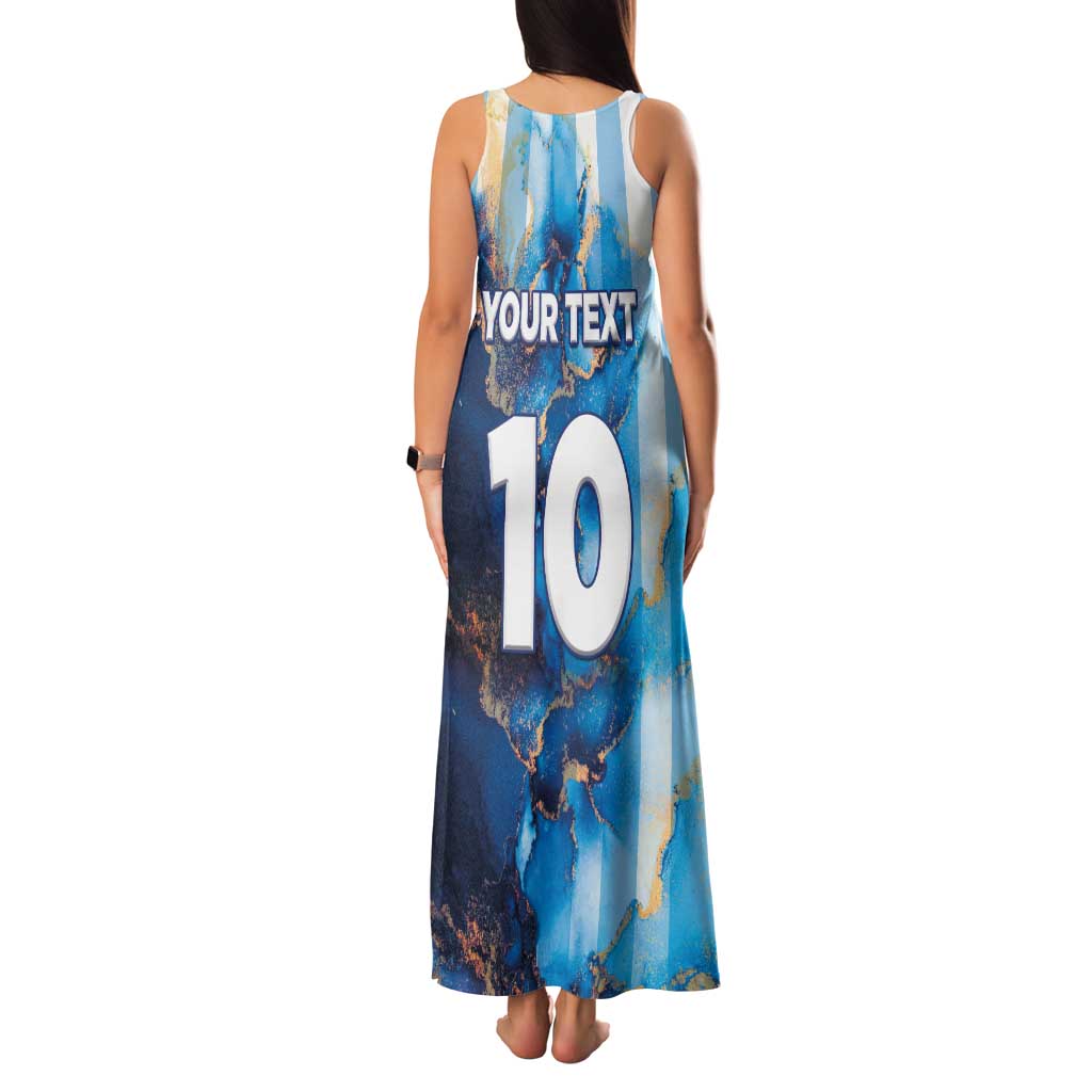 Custom Argentina Football Family Matching Tank Maxi Dress and Hawaiian Shirt La Albiceleste Marble Sky Version