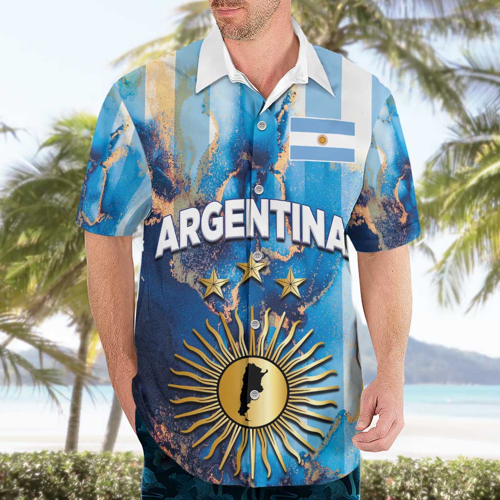Custom Argentina Football Hawaiian Shirt La Albiceleste Marble Sky Version