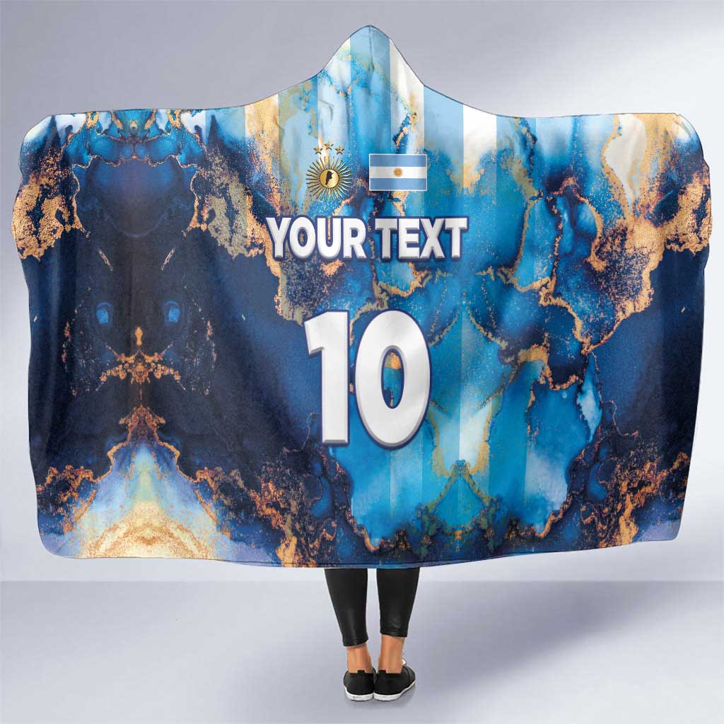 Custom Argentina Football Hooded Blanket La Albiceleste Marble Sky Version