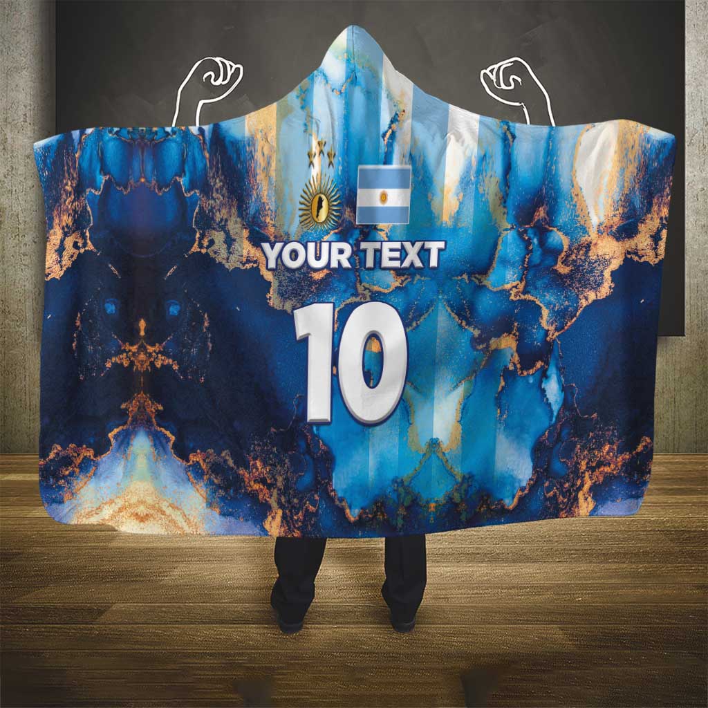 Custom Argentina Football Hooded Blanket La Albiceleste Marble Sky Version