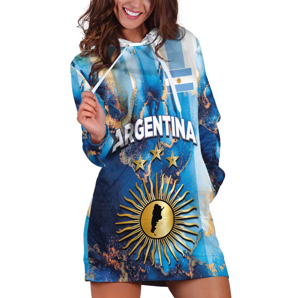 Custom Argentina Football Hoodie Dress La Albiceleste Marble Sky Version