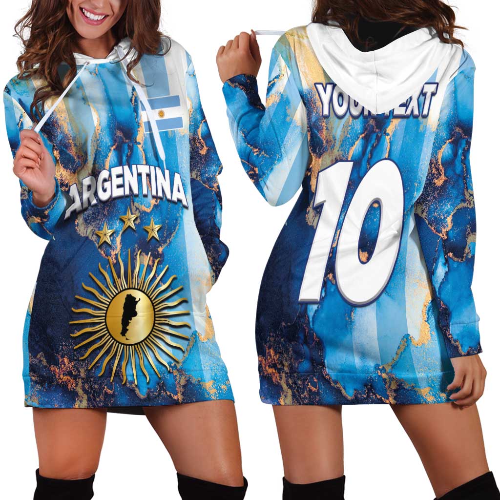 Custom Argentina Football Hoodie Dress La Albiceleste Marble Sky Version
