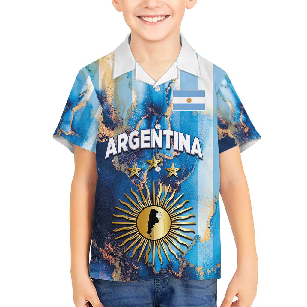 Custom Argentina Football Kid Hawaiian Shirt La Albiceleste Marble Sky Version