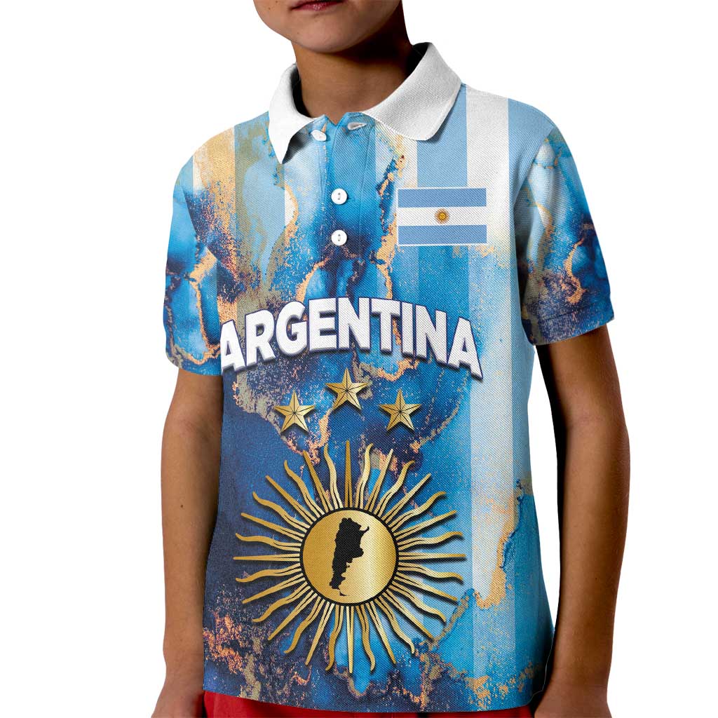 Custom Argentina Football Kid Polo Shirt La Albiceleste Marble Sky Version