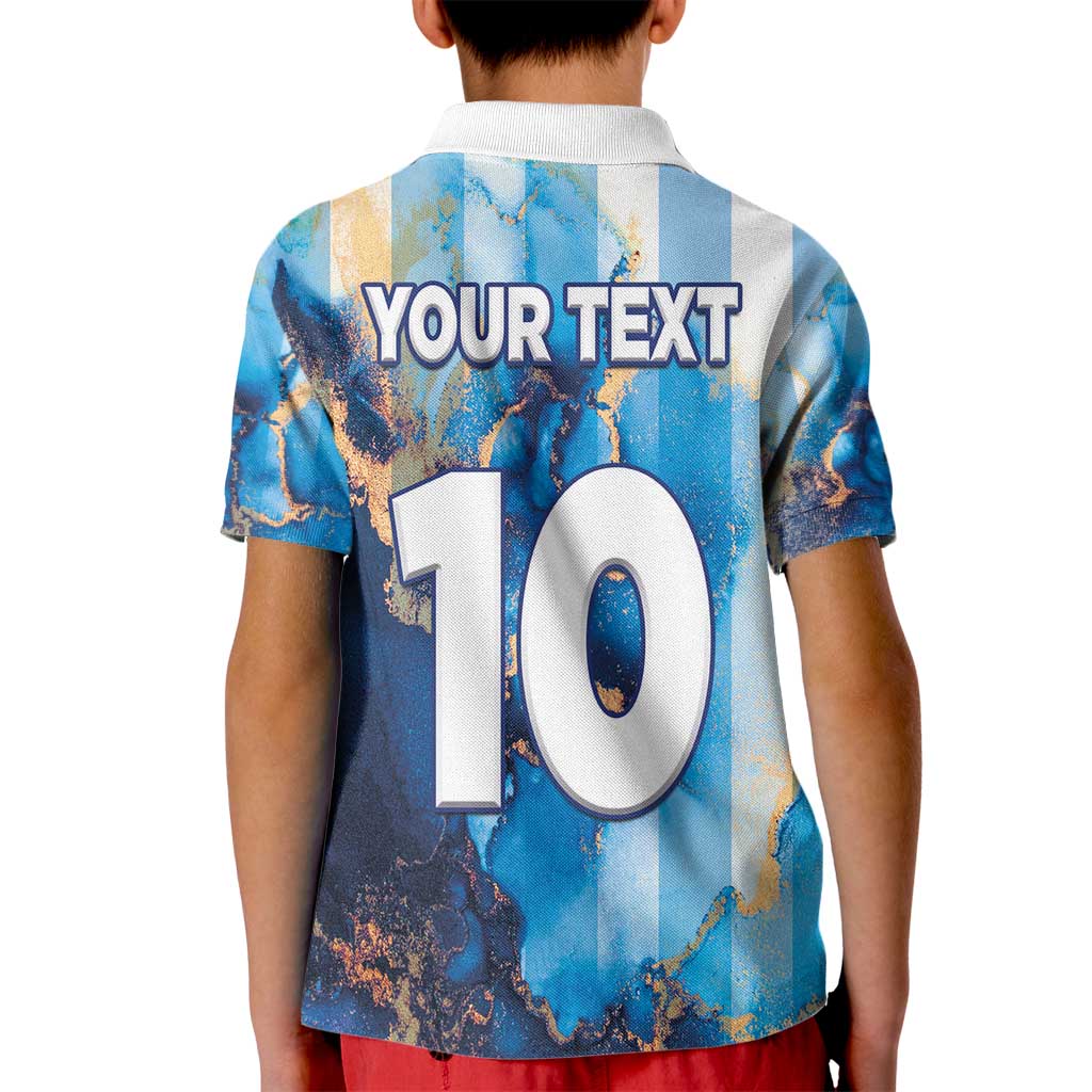 Custom Argentina Football Kid Polo Shirt La Albiceleste Marble Sky Version