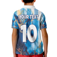 Custom Argentina Football Kid Polo Shirt La Albiceleste Marble Sky Version