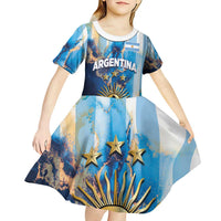 Custom Argentina Football Kid Short Sleeve Dress La Albiceleste Marble Sky Version
