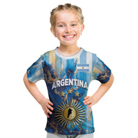 Custom Argentina Football Kid T Shirt La Albiceleste Marble Sky Version