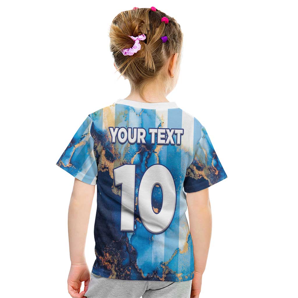Custom Argentina Football Kid T Shirt La Albiceleste Marble Sky Version