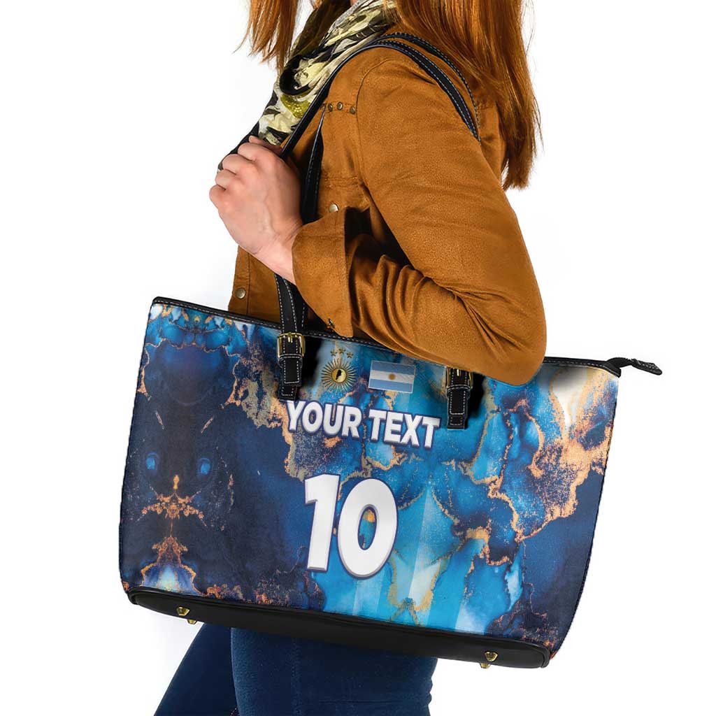 Custom Argentina Football Leather Tote Bag La Albiceleste Marble Sky Version