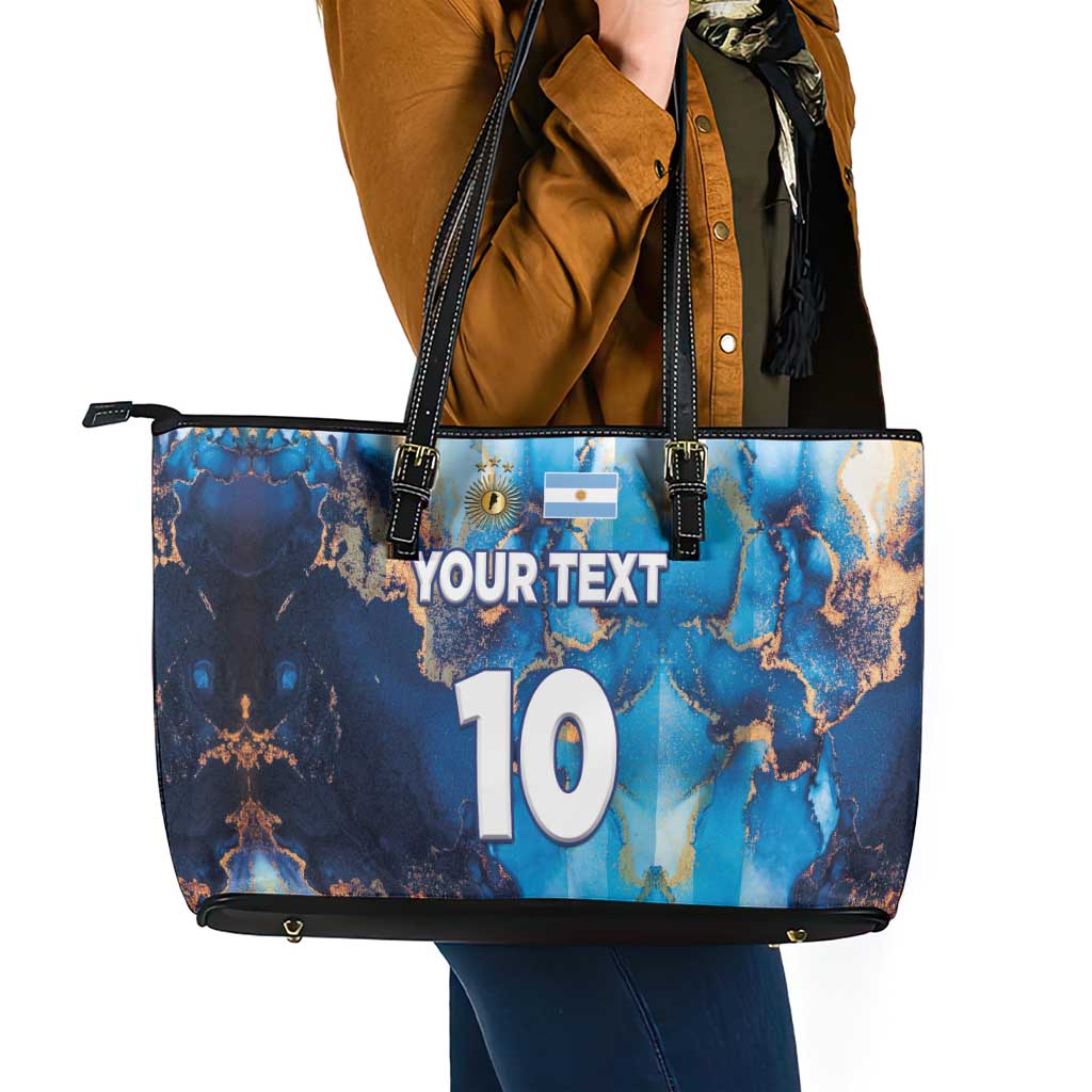Custom Argentina Football Leather Tote Bag La Albiceleste Marble Sky Version