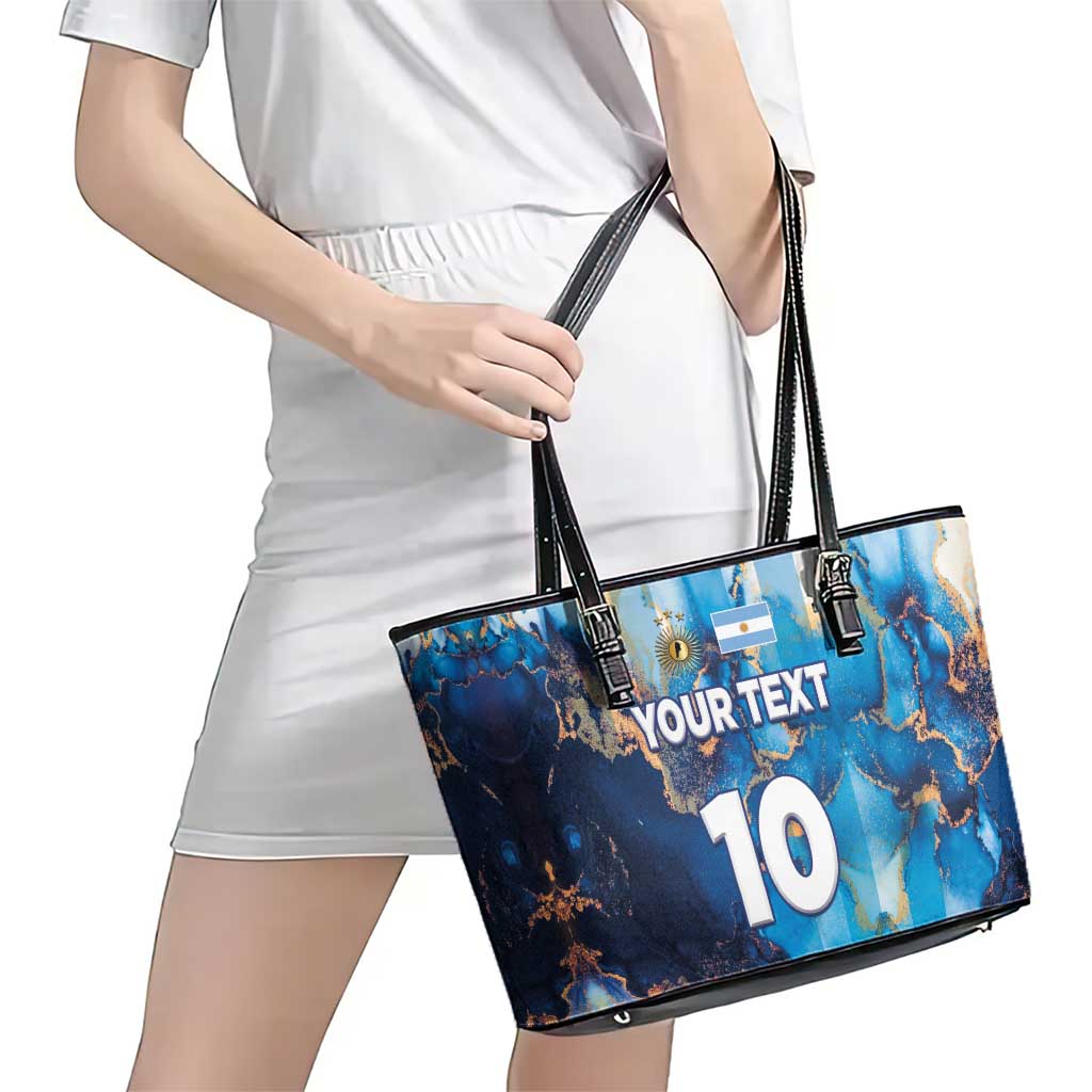 Custom Argentina Football Leather Tote Bag La Albiceleste Marble Sky Version