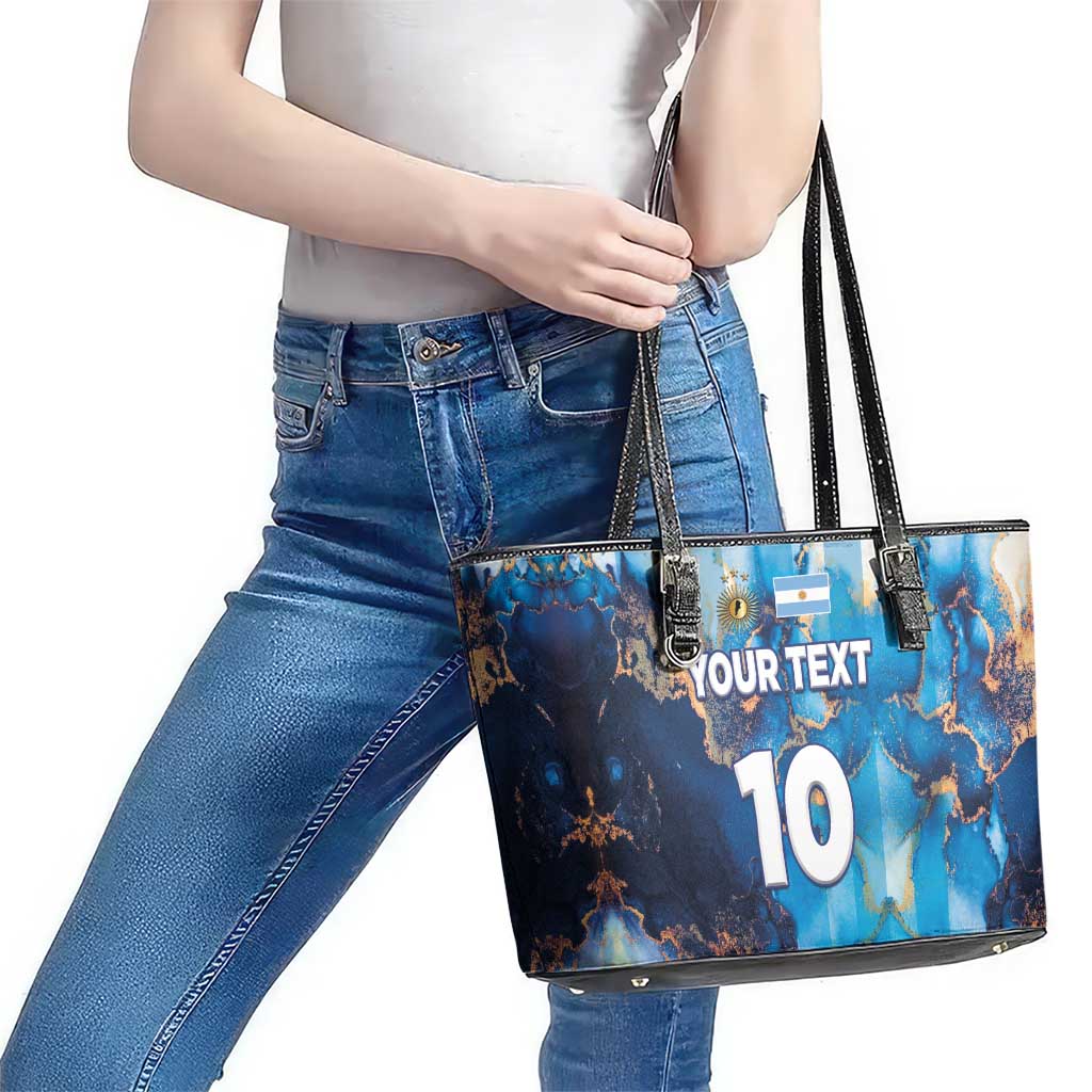 Custom Argentina Football Leather Tote Bag La Albiceleste Marble Sky Version