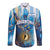 Custom Argentina Football Long Sleeve Button Shirt La Albiceleste Marble Sky Version