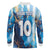 Custom Argentina Football Long Sleeve Polo Shirt La Albiceleste Marble Sky Version