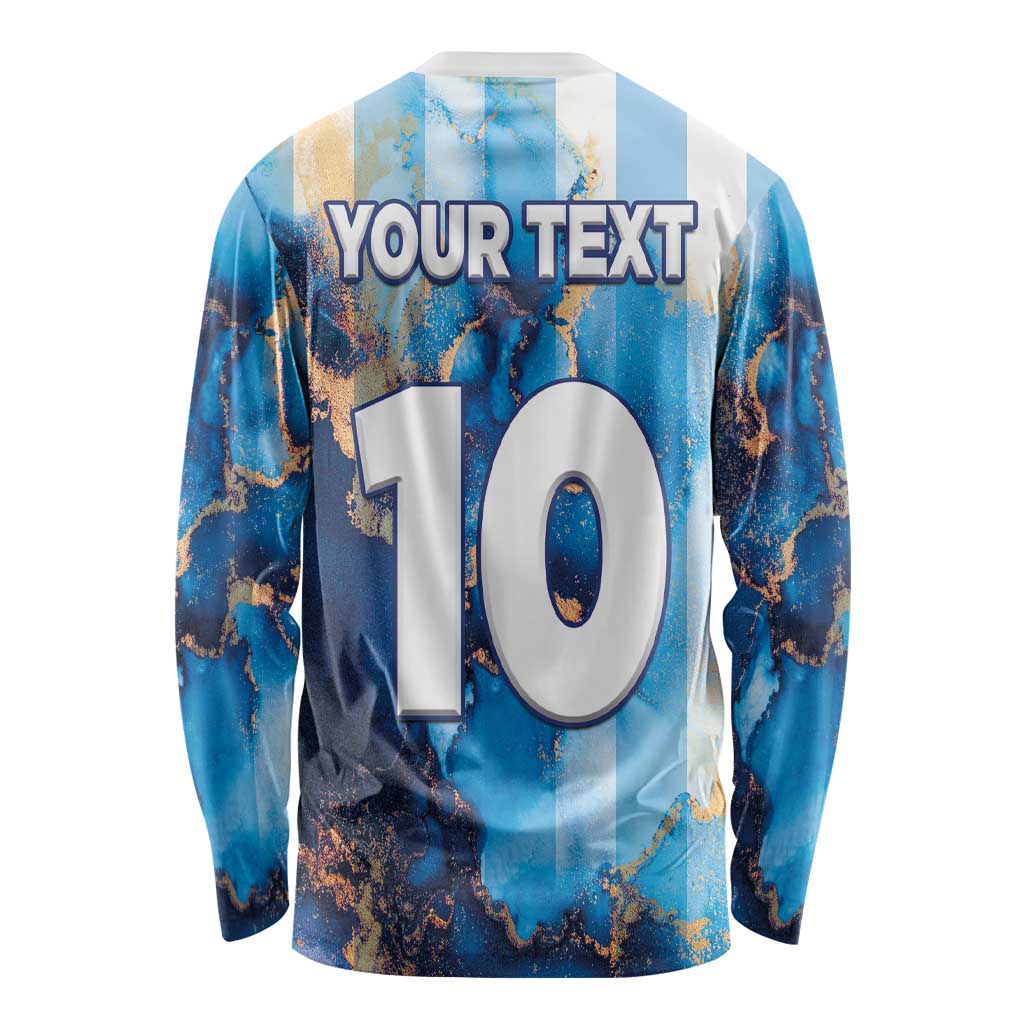 Custom Argentina Football Long Sleeve Shirt La Albiceleste Marble Sky Version