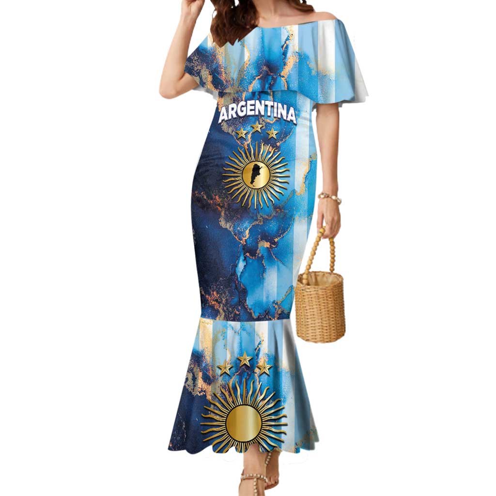 Custom Argentina Football Mermaid Dress La Albiceleste Marble Sky Version