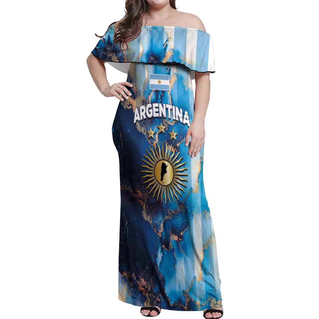Custom Argentina Football Off Shoulder Maxi Dress La Albiceleste Marble Sky Version