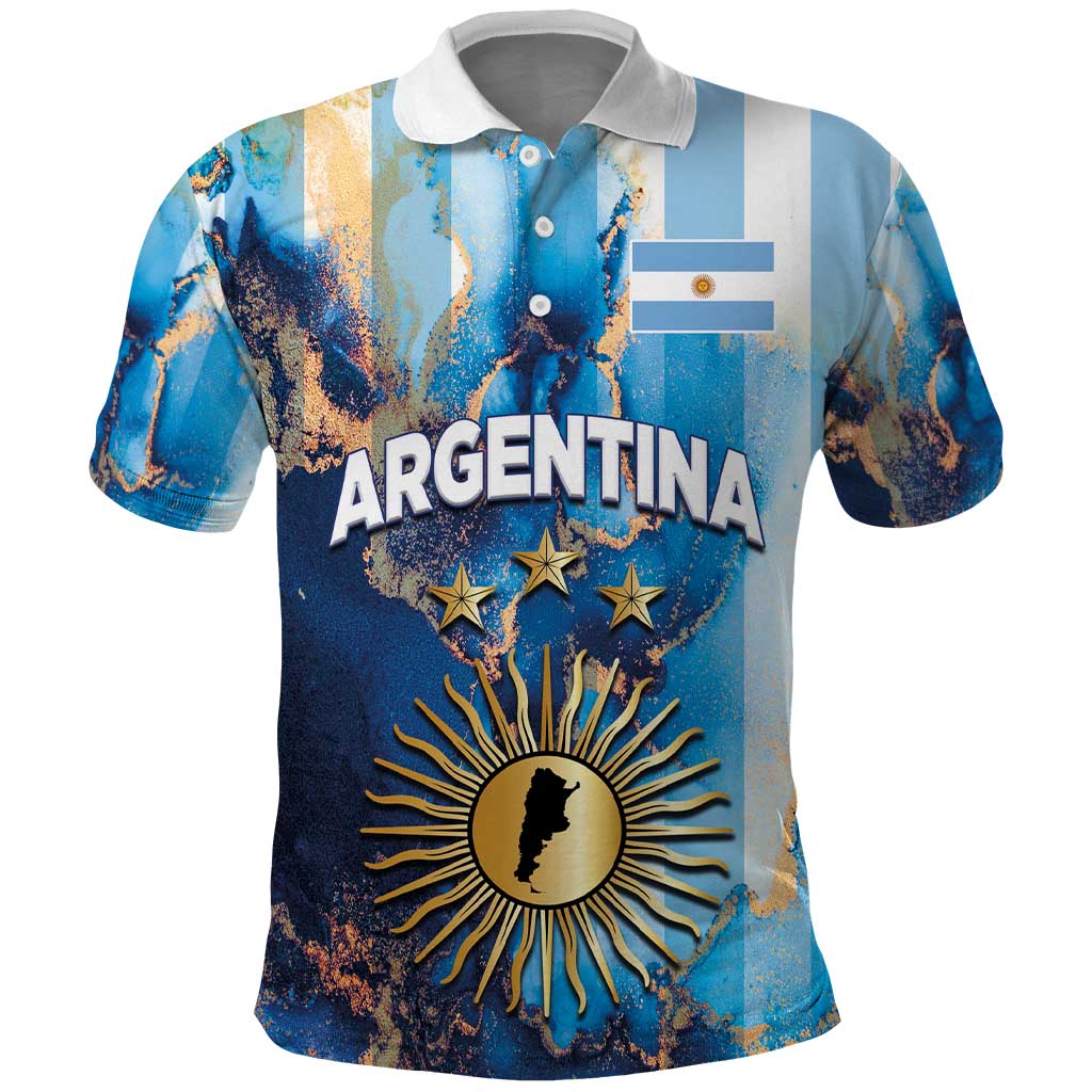 Custom Argentina Football Polo Shirt La Albiceleste Marble Sky Version