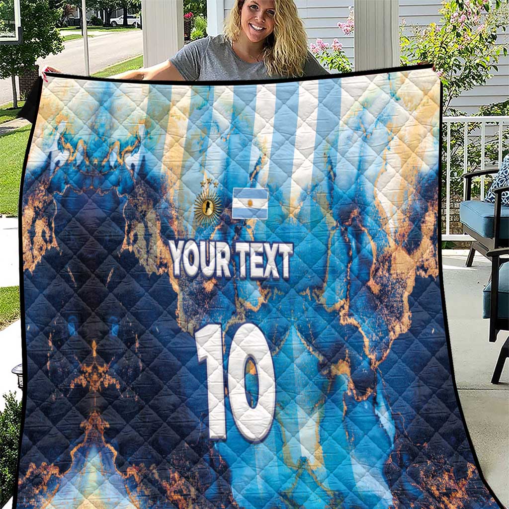 Custom Argentina Football Quilt La Albiceleste Marble Sky Version