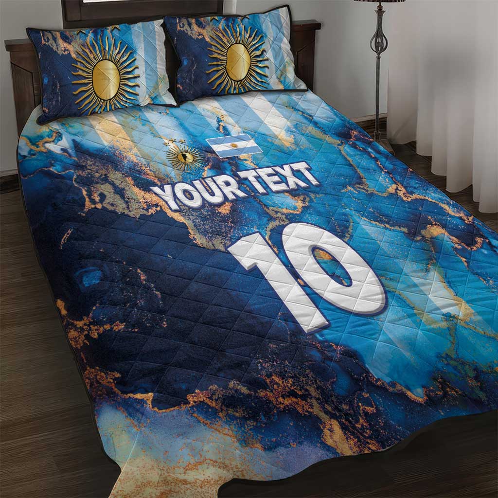 Custom Argentina Football Quilt Bed Set La Albiceleste Marble Sky Version