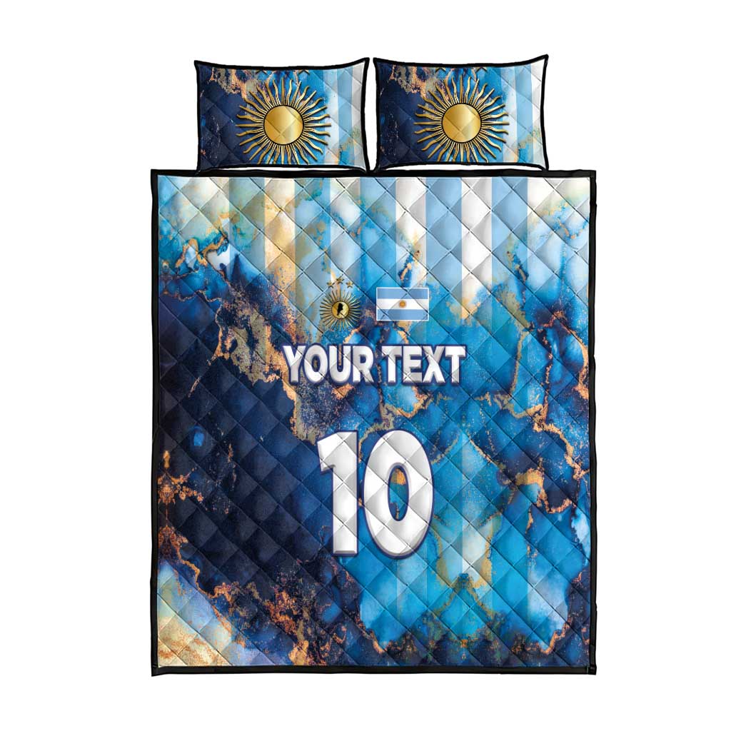 Custom Argentina Football Quilt Bed Set La Albiceleste Marble Sky Version