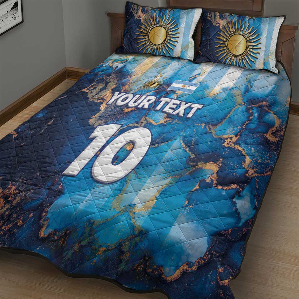 Custom Argentina Football Quilt Bed Set La Albiceleste Marble Sky Version