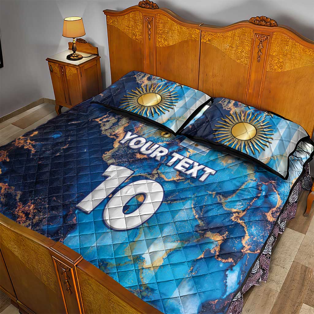Custom Argentina Football Quilt Bed Set La Albiceleste Marble Sky Version