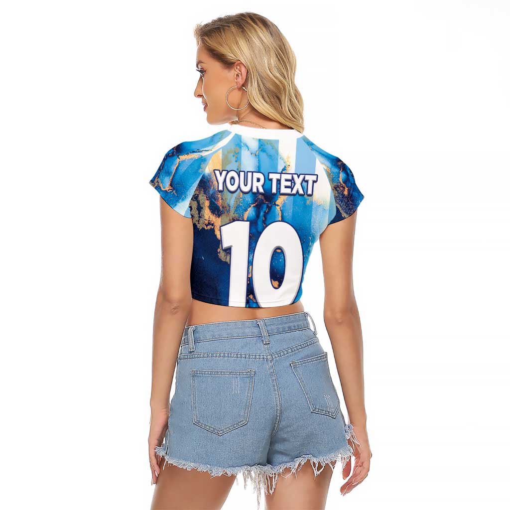Custom Argentina Football Raglan Cropped T Shirt La Albiceleste Marble Sky Version