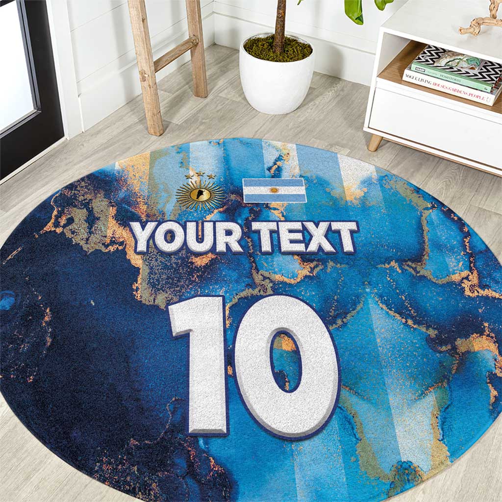 Custom Argentina Football Round Carpet La Albiceleste Marble Sky Version
