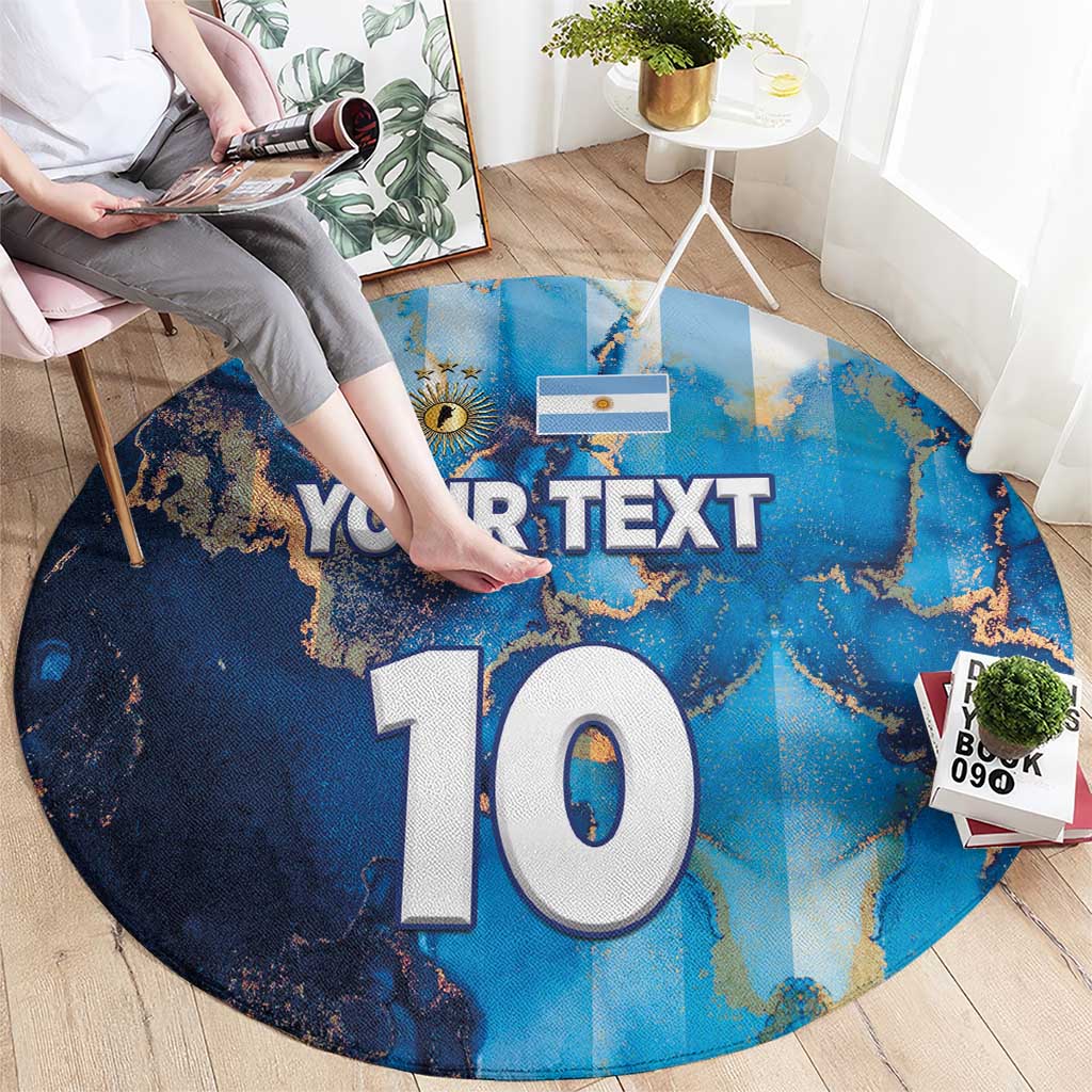 Custom Argentina Football Round Carpet La Albiceleste Marble Sky Version