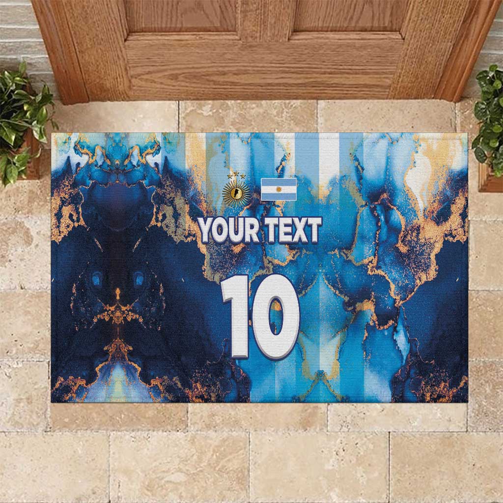 Custom Argentina Football Rubber Doormat La Albiceleste Marble Sky Version