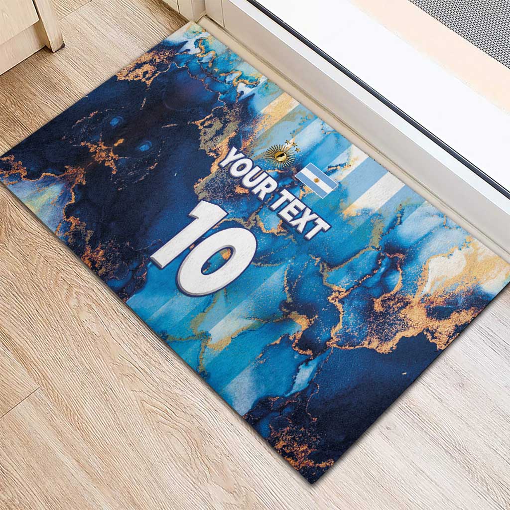 Custom Argentina Football Rubber Doormat La Albiceleste Marble Sky Version