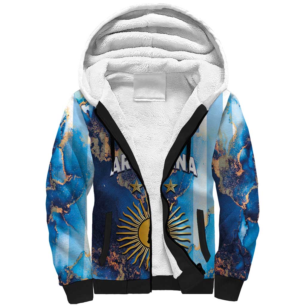 Custom Argentina Football Sherpa Hoodie La Albiceleste Marble Sky Version