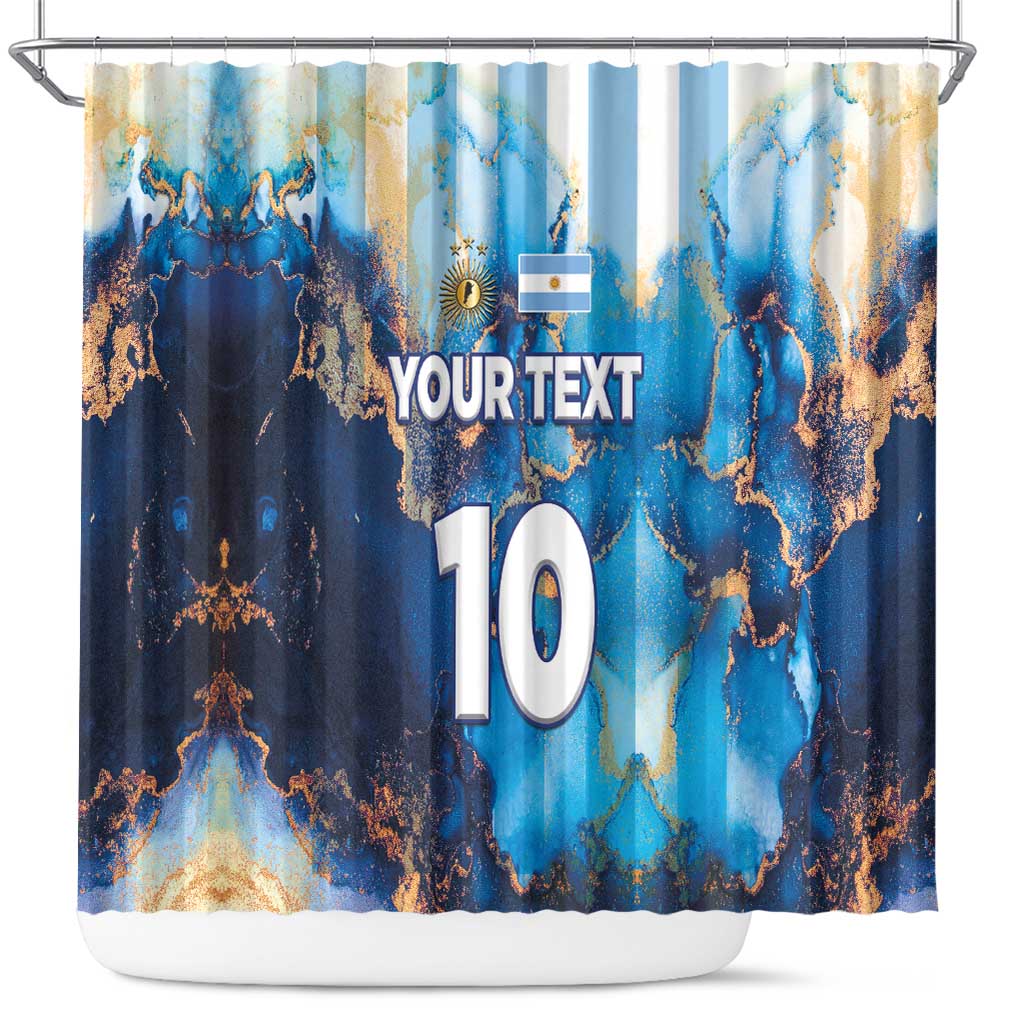 Custom Argentina Football Shower Curtain La Albiceleste Marble Sky Version