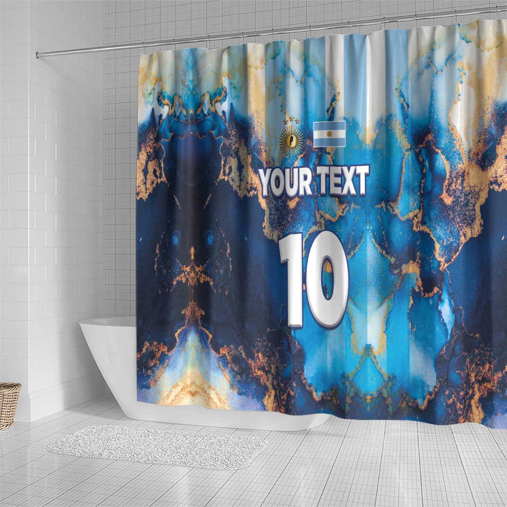 Custom Argentina Football Shower Curtain La Albiceleste Marble Sky Version