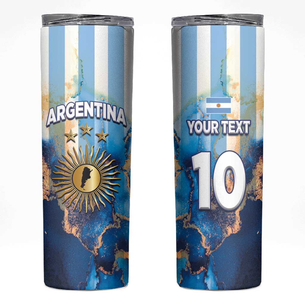 Custom Argentina Football Skinny Tumbler La Albiceleste Marble Sky Version