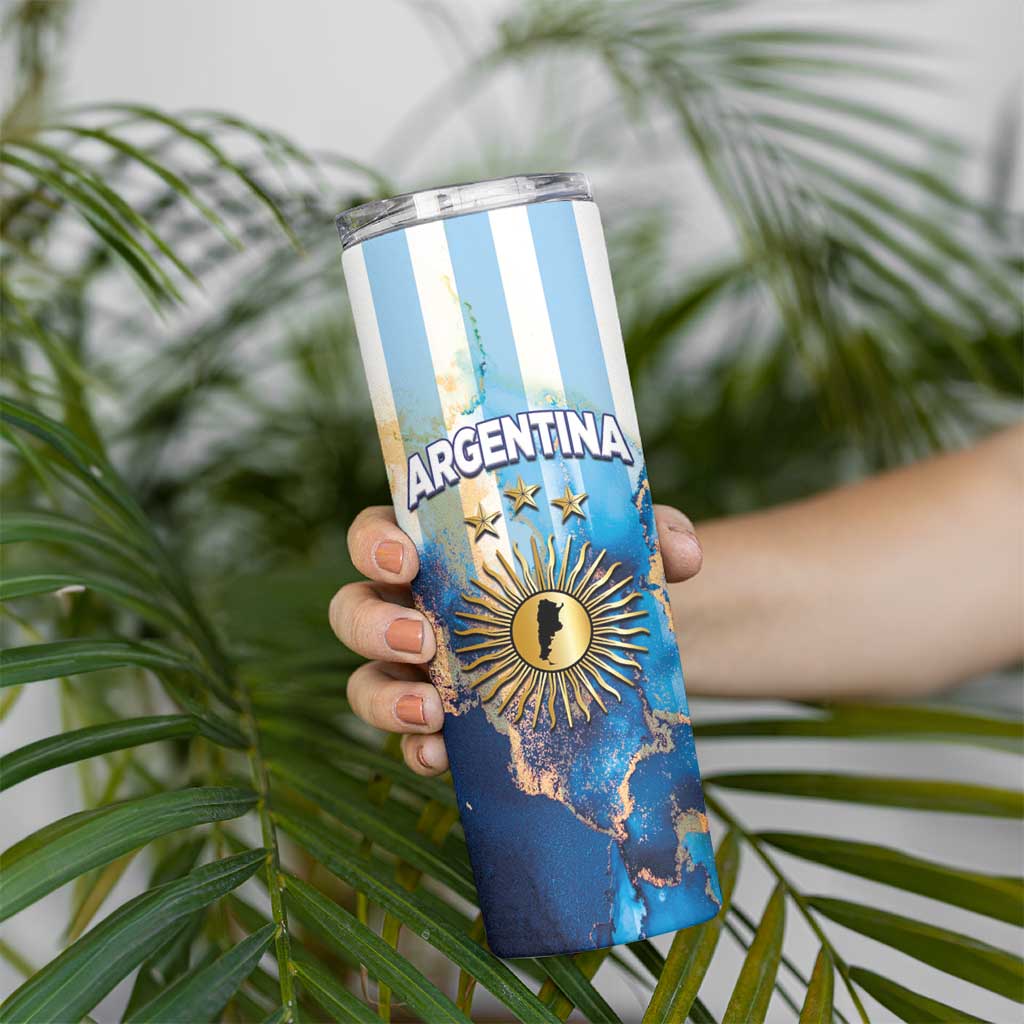 Custom Argentina Football Skinny Tumbler La Albiceleste Marble Sky Version