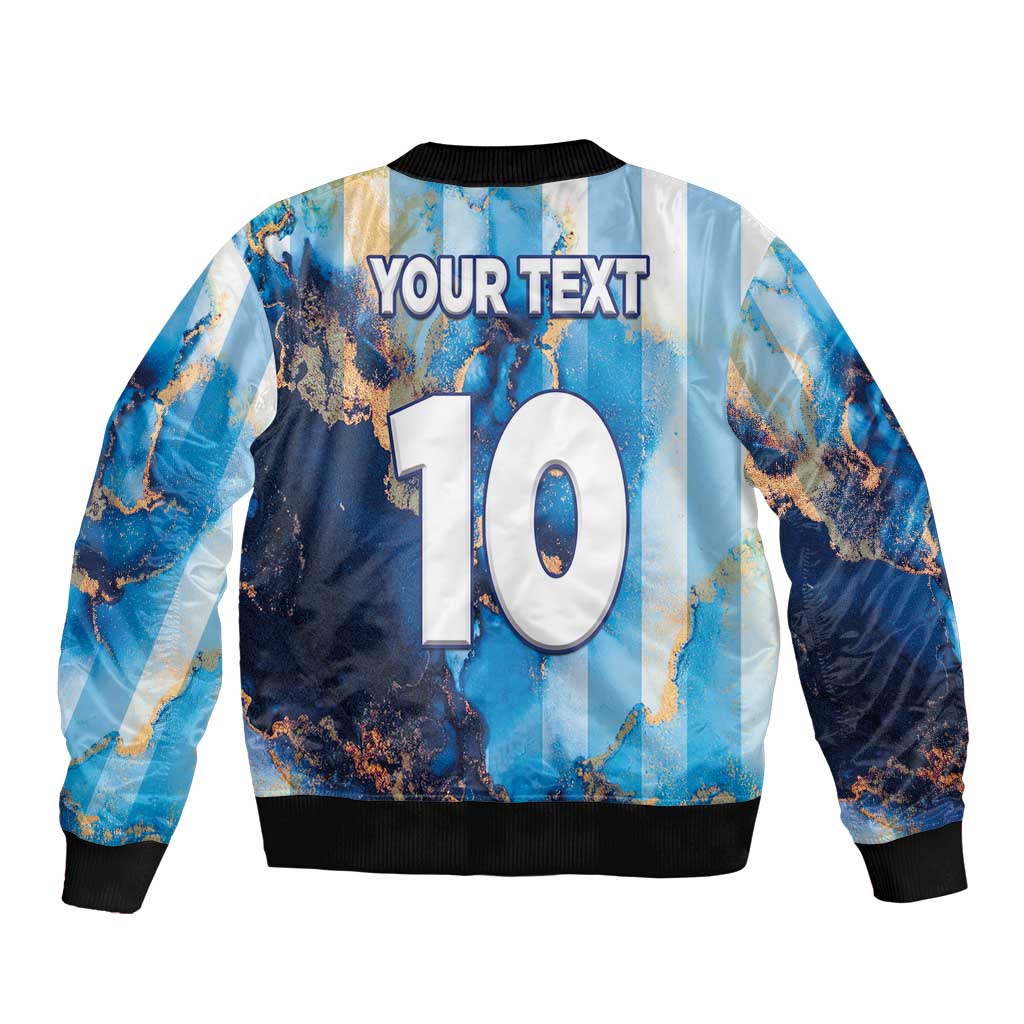 Custom Argentina Football Sleeve Zip Bomber Jacket La Albiceleste Marble Sky Version